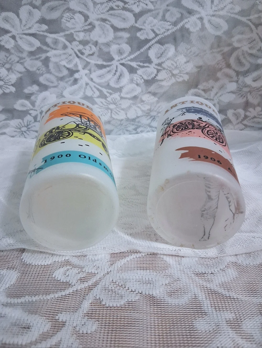 Vintage Anchor Hocking Antique Autos Glasses Highball Tall Drinking Barware Pair